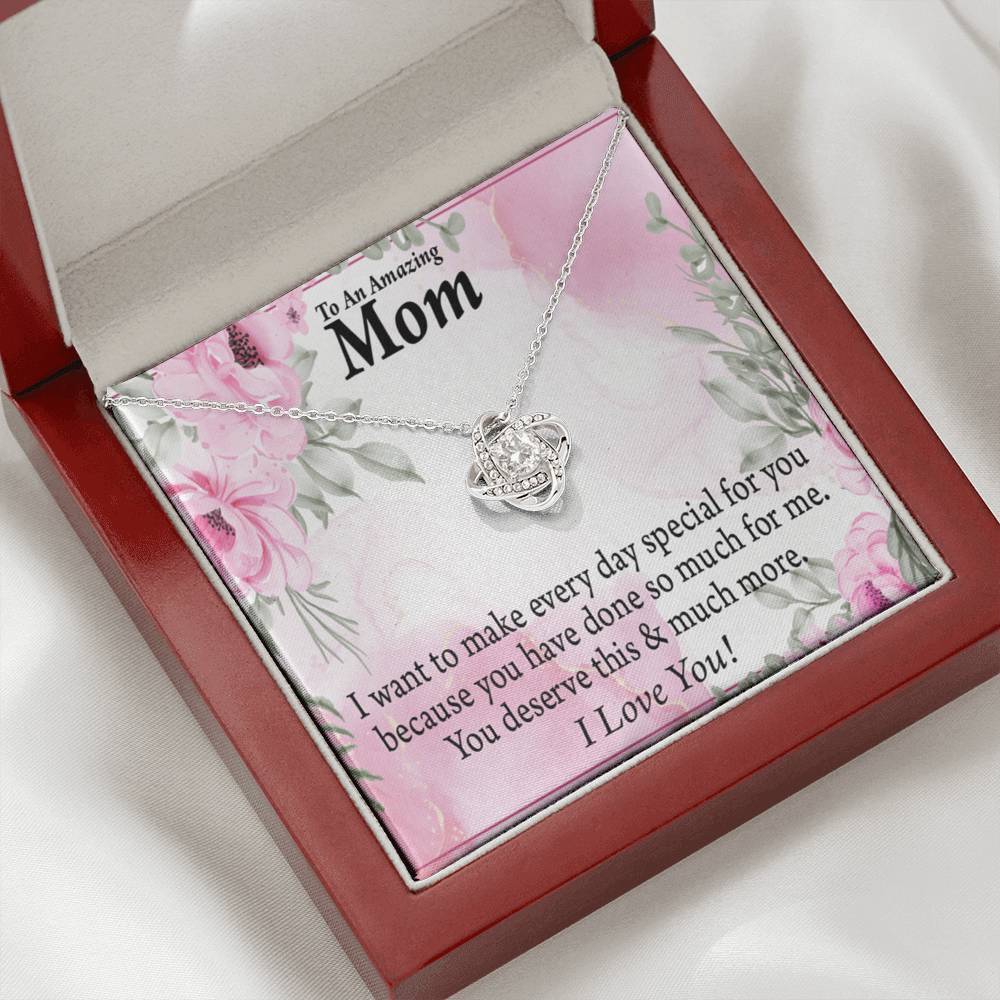 Mom Every Day Is Special Love Knot Cz Necklace Luxury Box